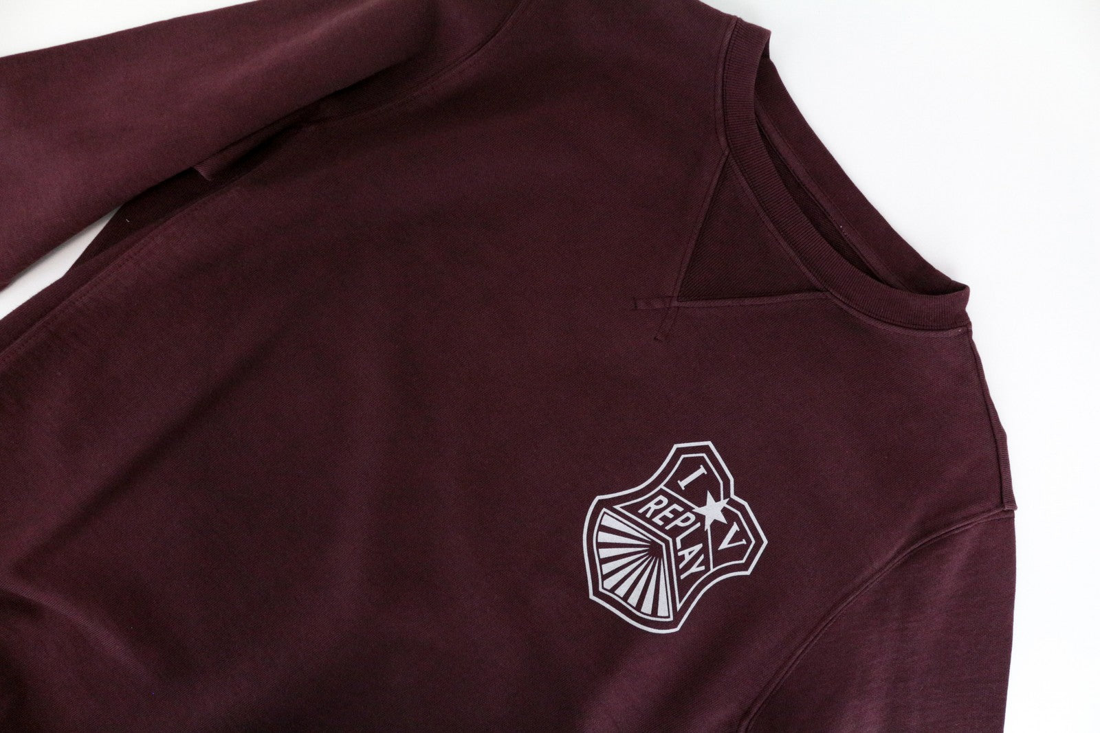 REPLAY Men's S Sweatshirt Burgundy Cotton Logo Pullover Long Sleeves Casual