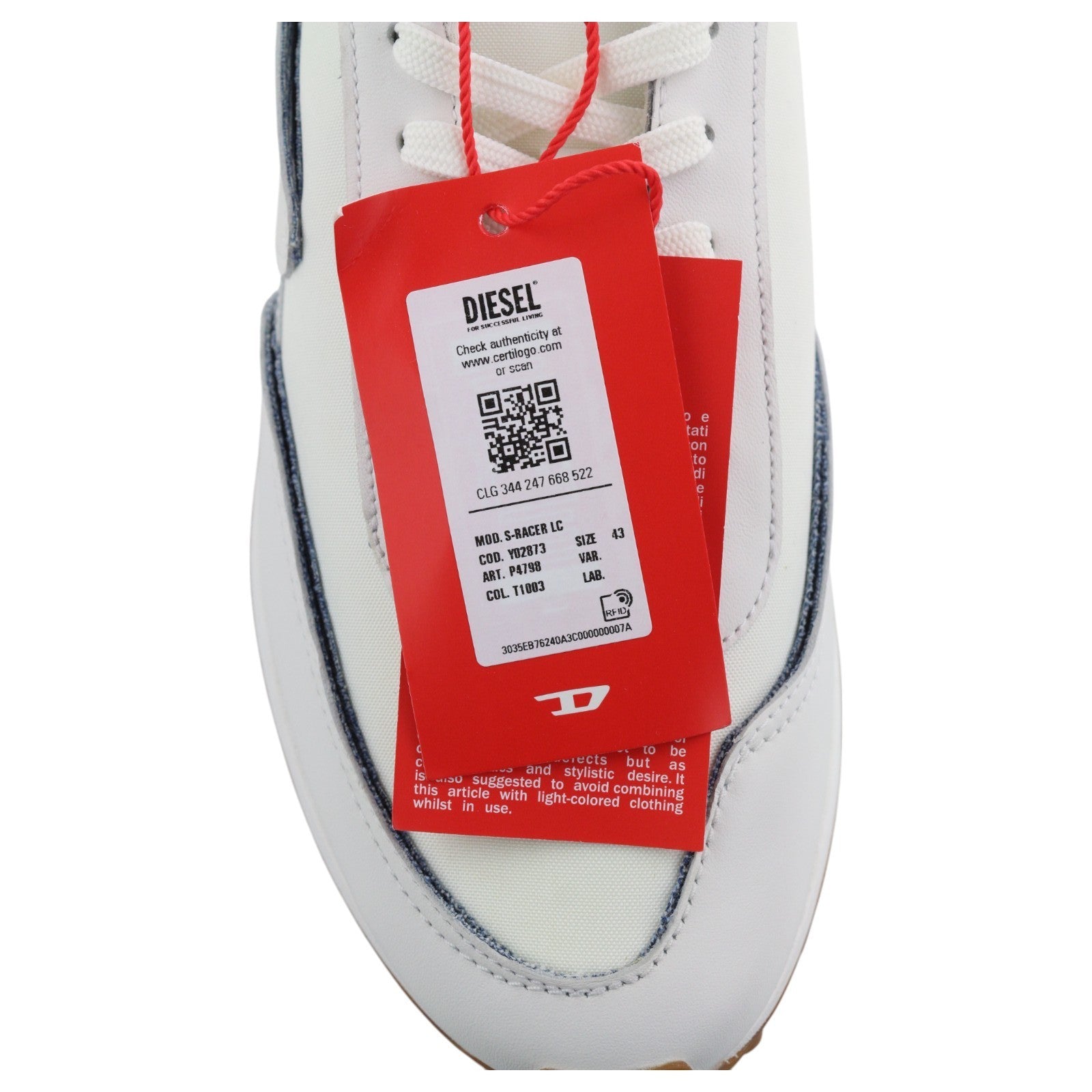 DIESEL S-Racer LC Mens Sneakers EU43 White Suede Low Top RRP€195 Trainers