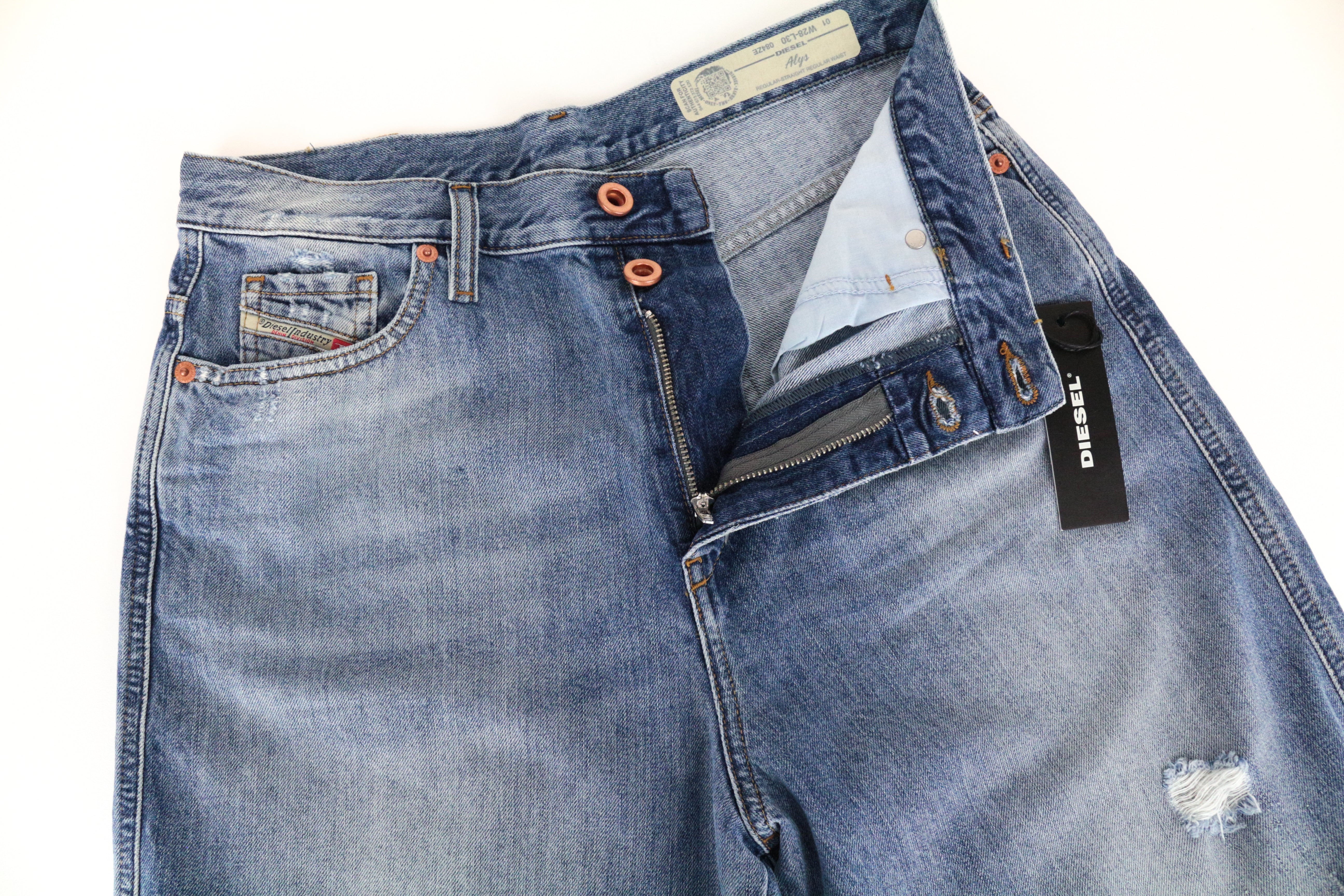 DIESEL Alys 084ZE Women's Jeans W28 L30 Ripped Washed Blue Straight Cotton