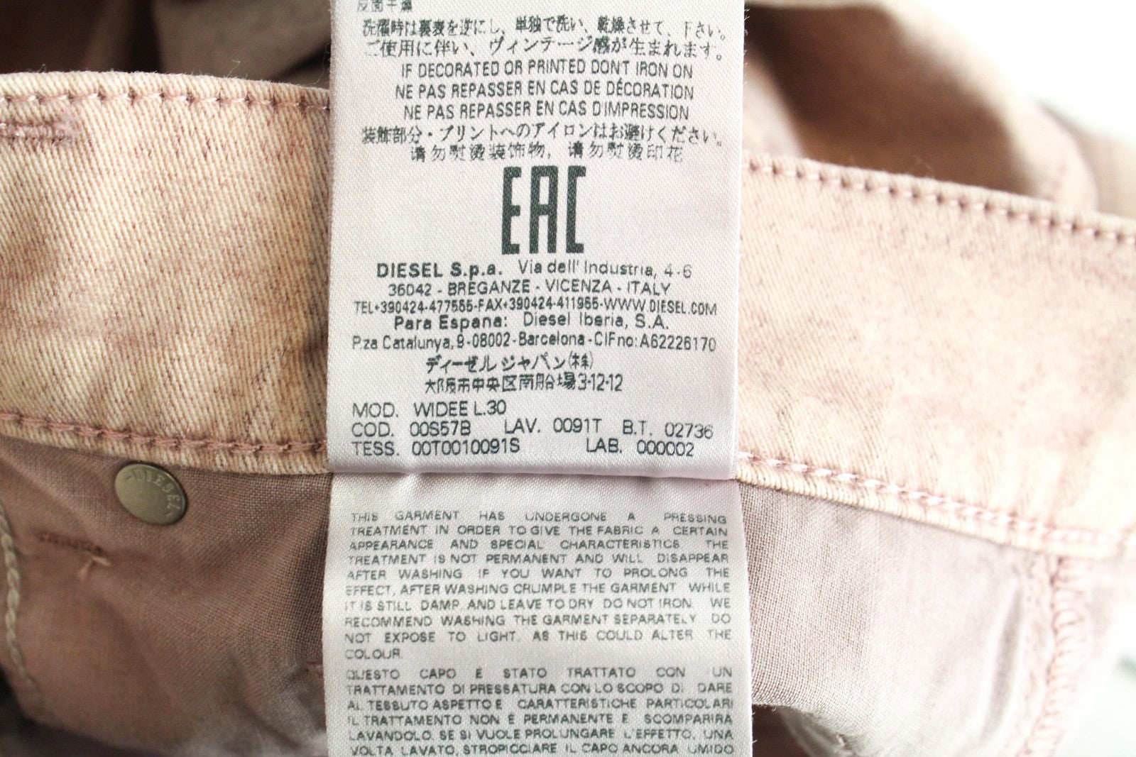 DIESEL Widee 0091T Women's W27 L30 Flared Pink Jeans Stretch Fit Straight