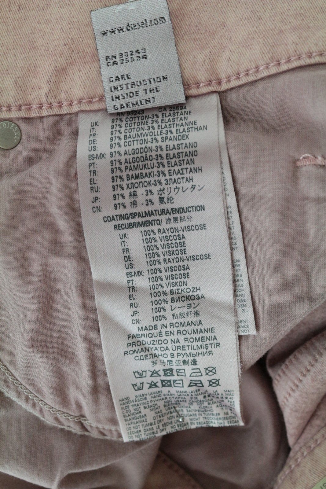 DIESEL Widee 0091T Women's W27 L30 Flared Pink Jeans Stretch Fit Straight