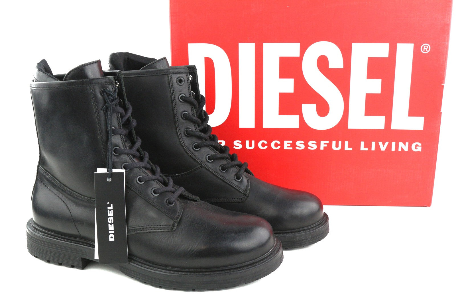 DIESEL D-Alabhama CB Mens Boots EU43 Black Leather Mid Top RRP€295 Almond Toe