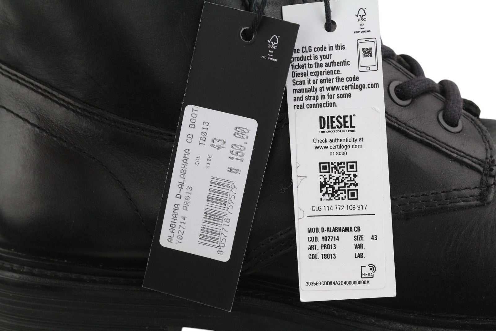 DIESEL D-Alabhama CB Mens Boots EU43 Black Leather Mid Top RRP€295 Almond Toe