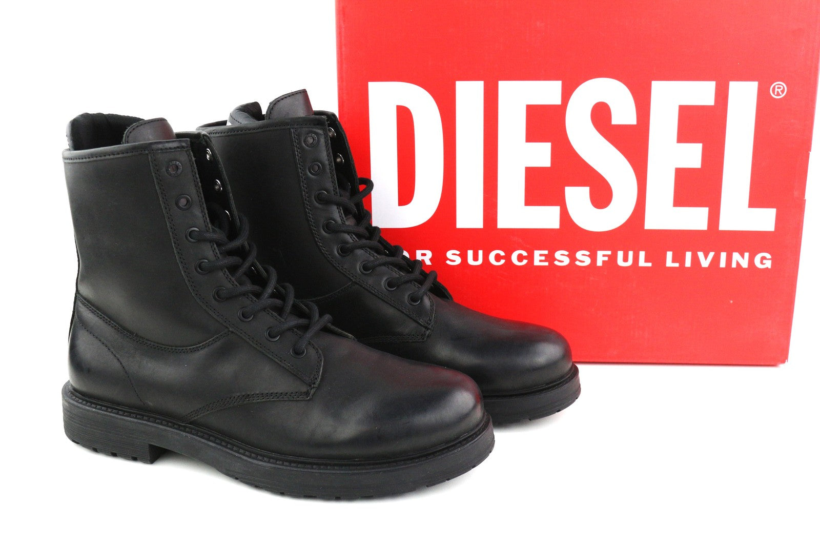 DIESEL D-Alabhama CB Mens Boots EU44 Black Leather Mid Top Lace Up RRP€295