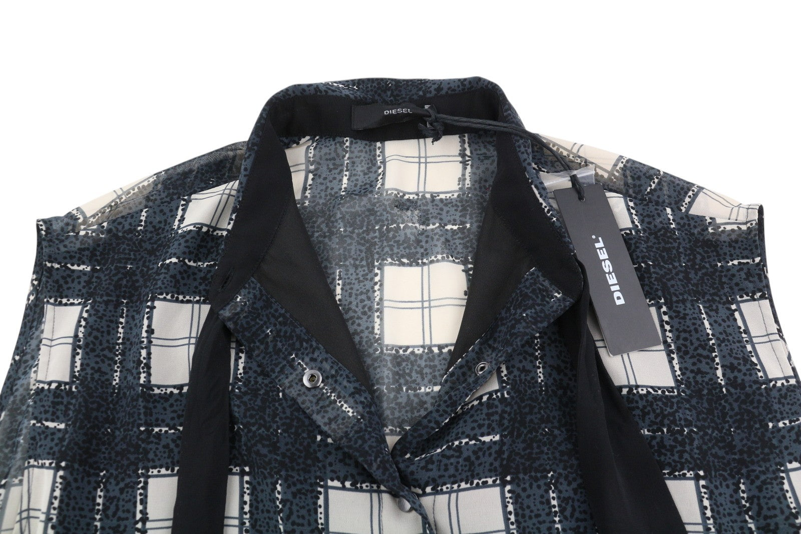 DIESEL D-Nedora Women Dress L Black Sleeveless Patterned Snap Buttons Logo Short