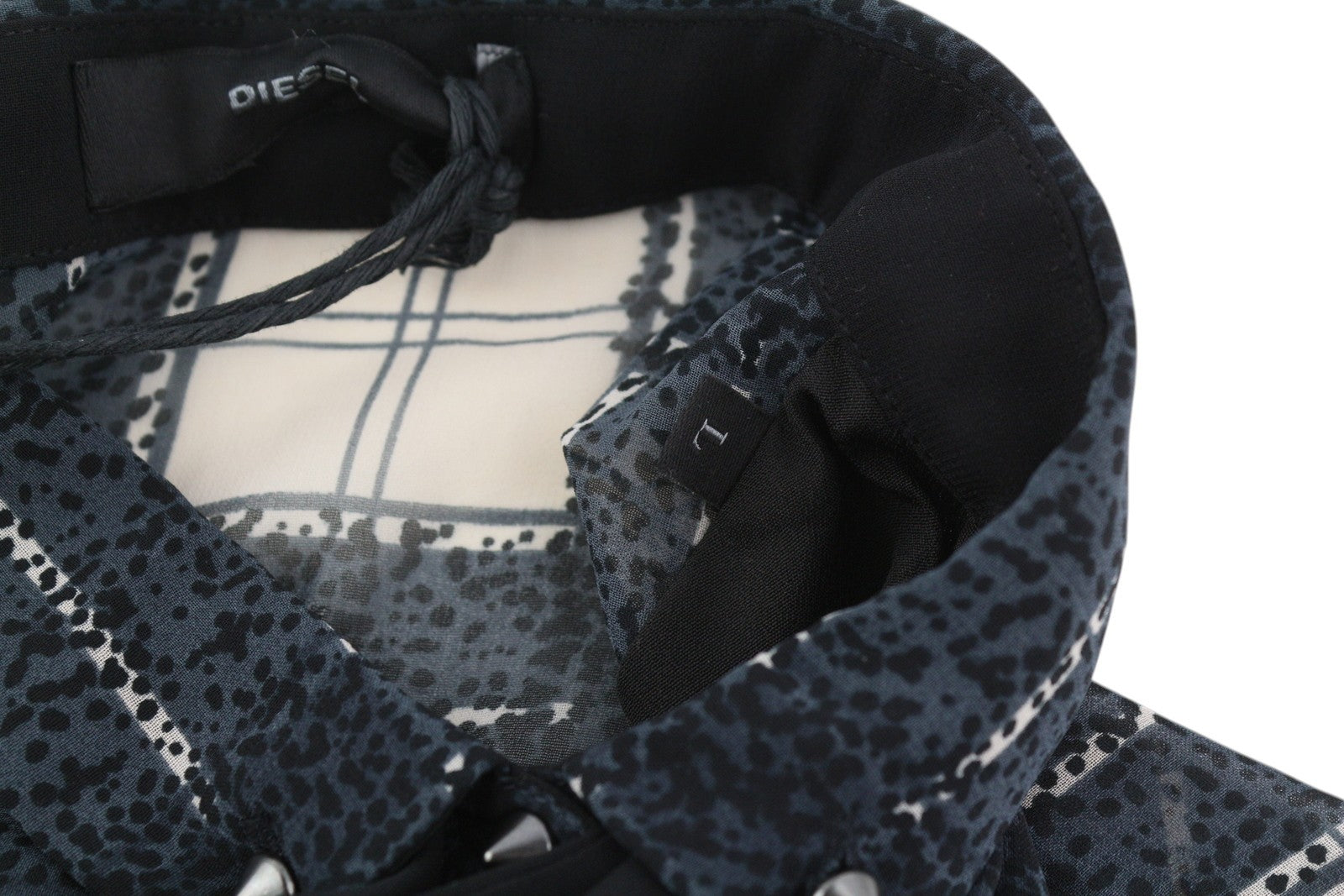 DIESEL D-Nedora Women Dress L Black Sleeveless Patterned Snap Buttons Logo Short