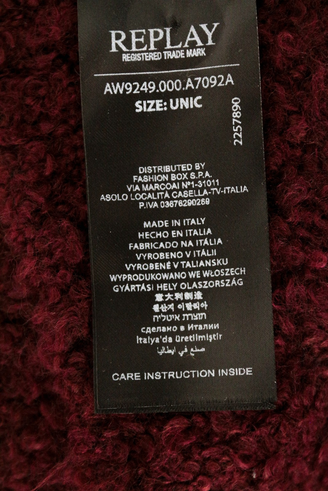 REPLAY Women's OS Scarf Burgundy Wool Blend Knitted Autumn Winter Unisex