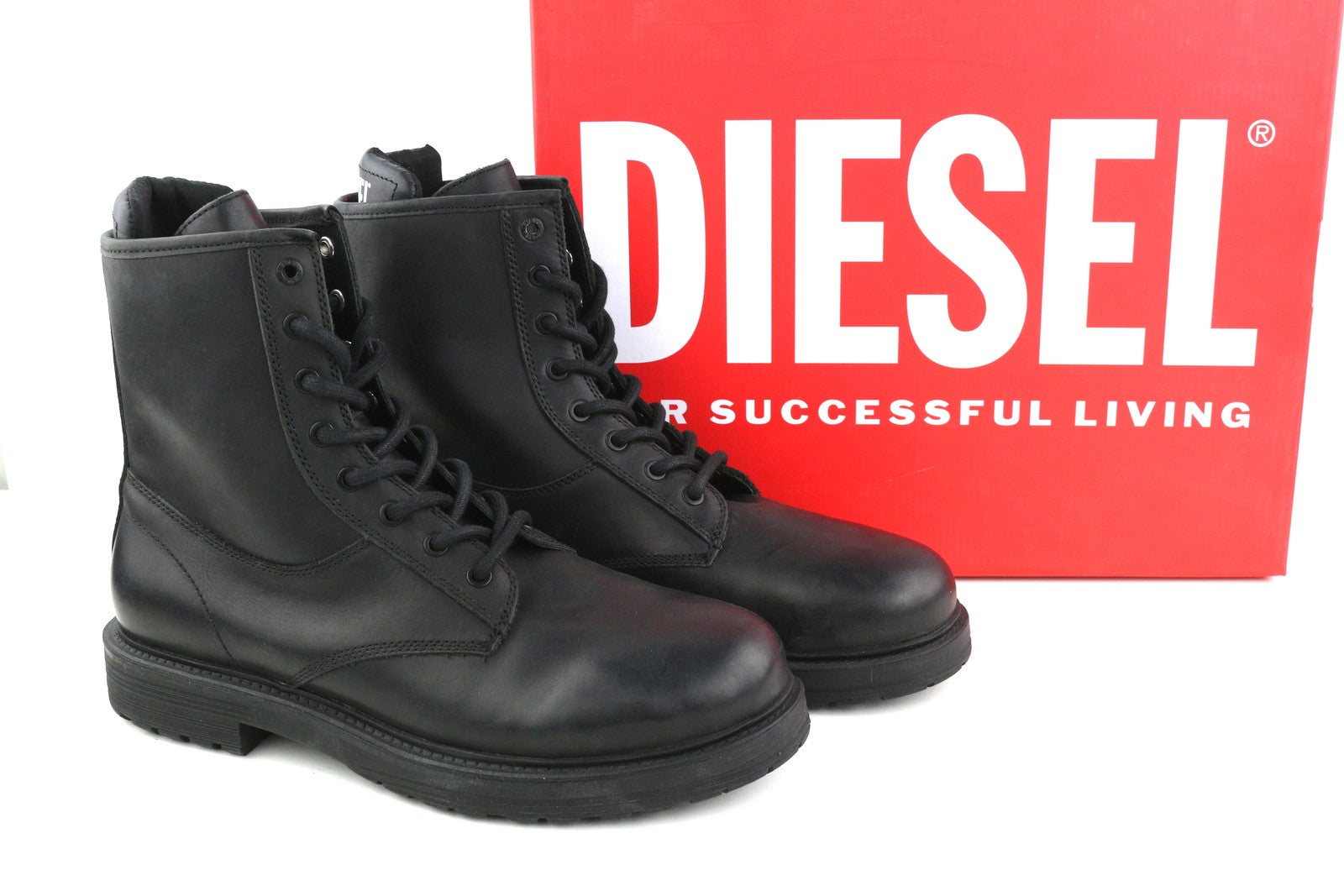 DIESEL D-Alabhama CB Mens Boots EU44 Black Leather Mid Top Laced RRP€295