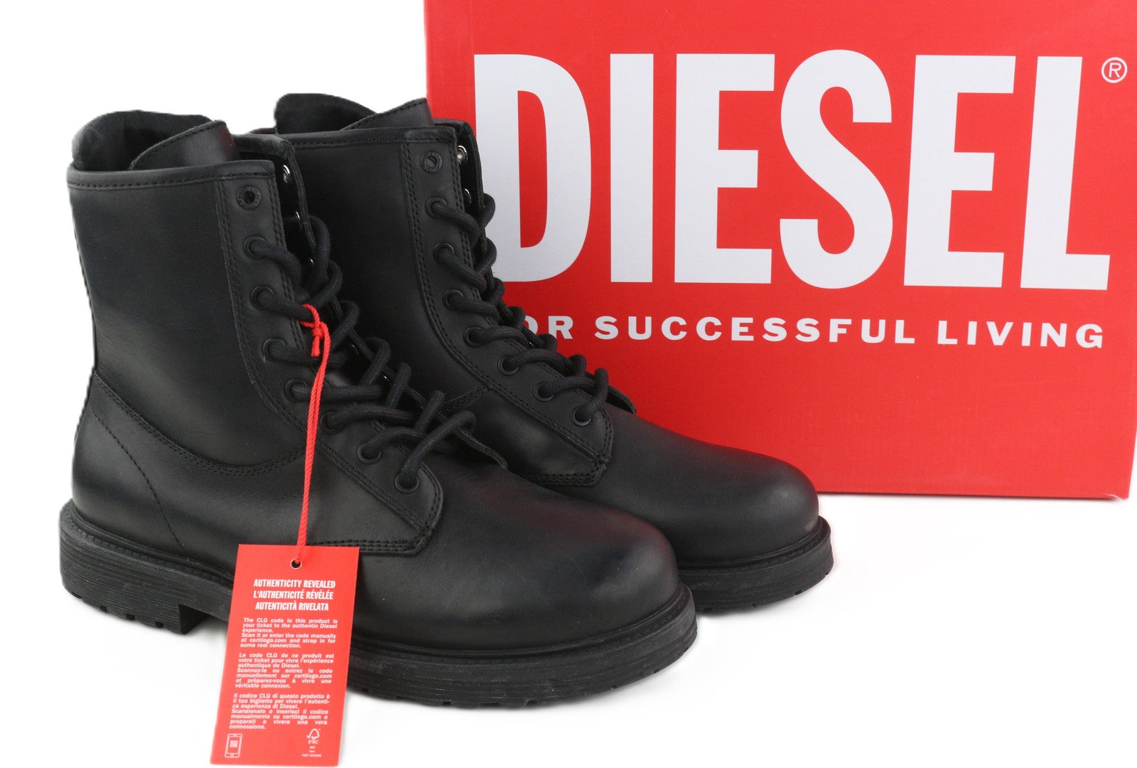 DIESEL D-Alabhama CB Mens Boots EU43 Black Leather RRP€295 Laced Almond Toe