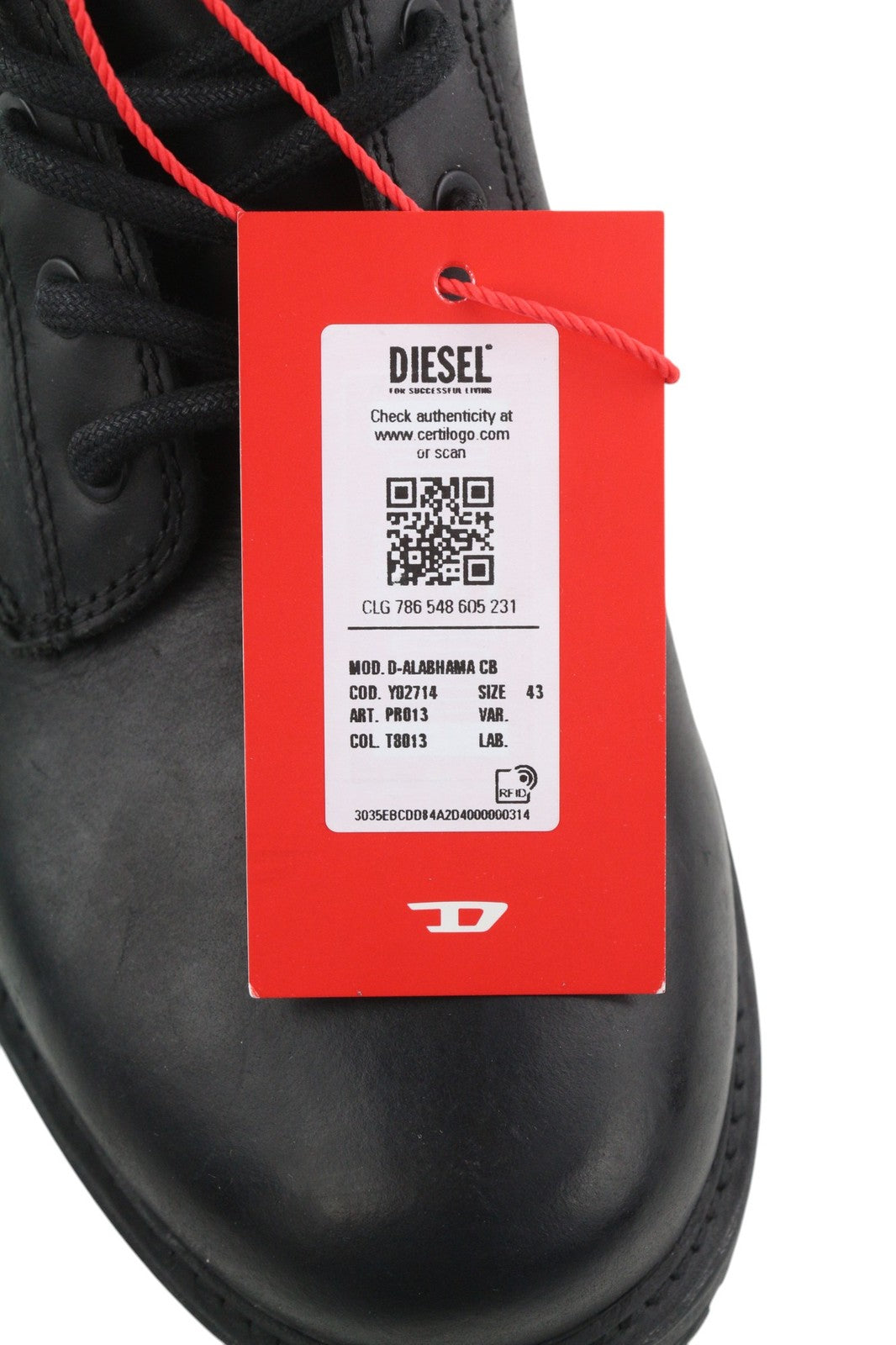 DIESEL D-Alabhama CB Mens Boots EU43 Black Leather RRP€295 Laced Almond Toe