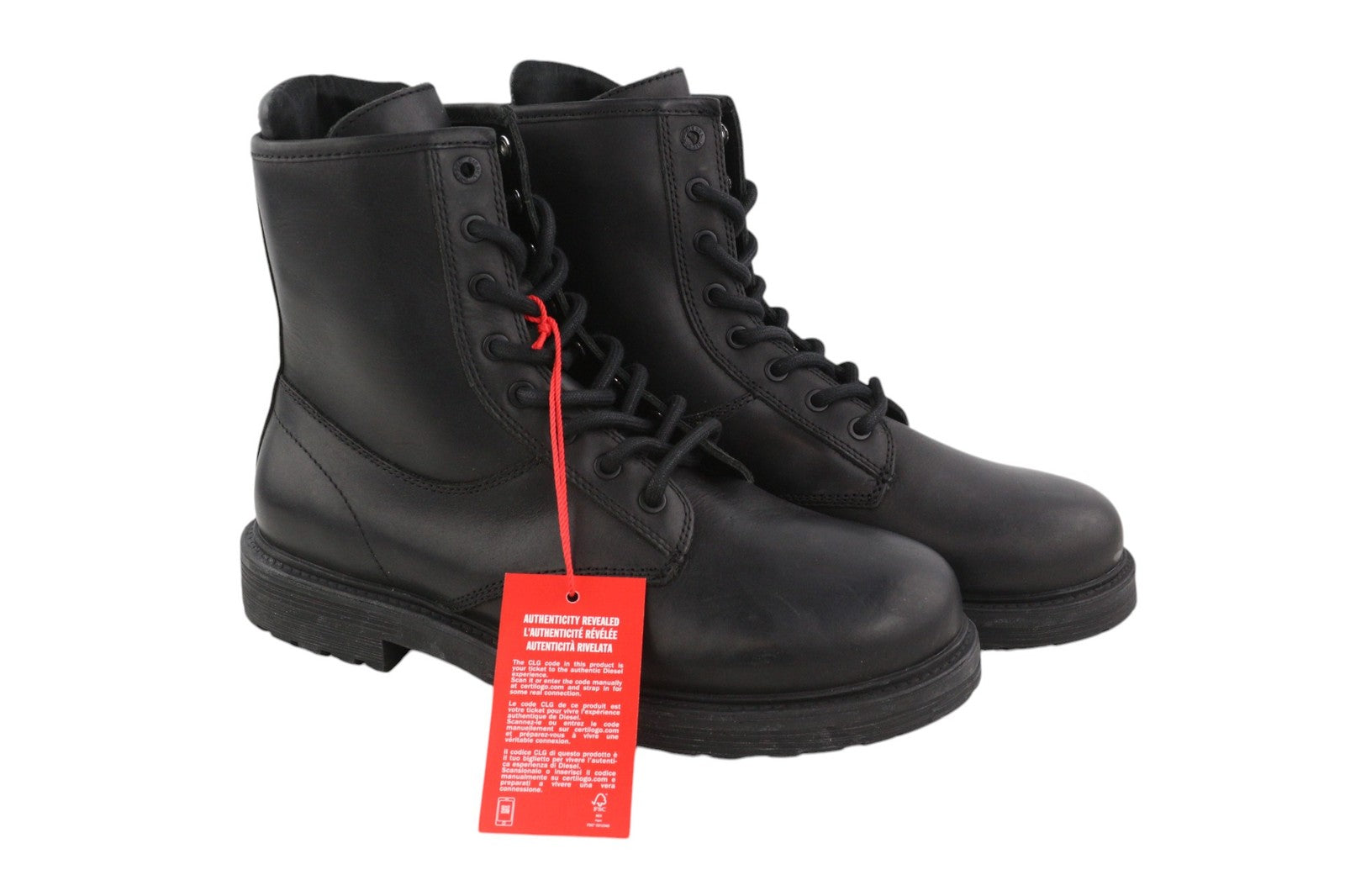 DIESEL D-Alabhama CB Mens Boots EU43 Black Leather RRP€295 Laced Almond Toe