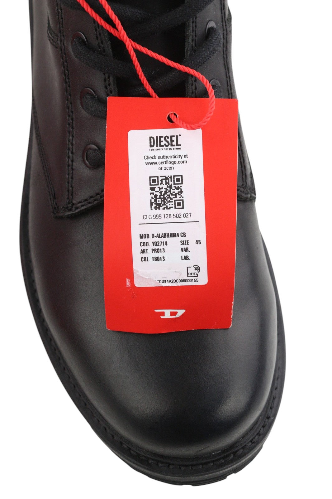 DIESEL D-Alabhama CB Mens Boots EU45 Black Leather Mid Top Laced RRP€295