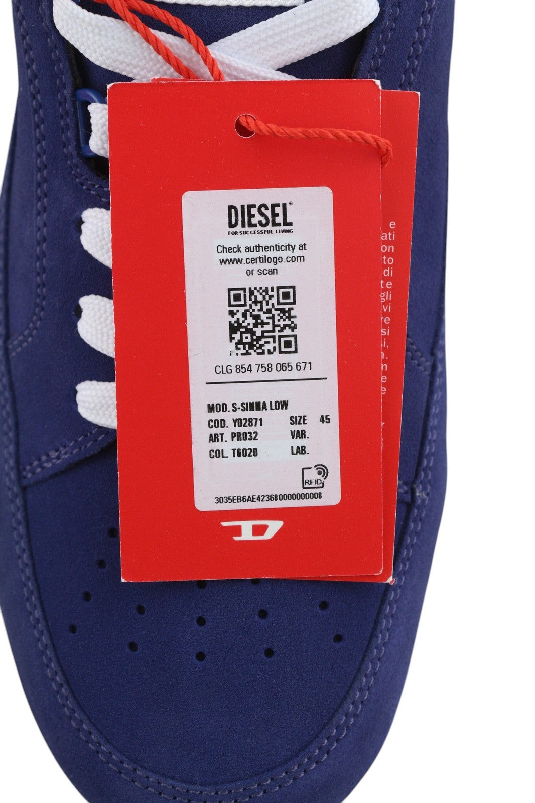 DIESEL S-Sinna Low Mens Sneakers EU45 Mid Blue Cow Leather Low RRP€160 Trainers