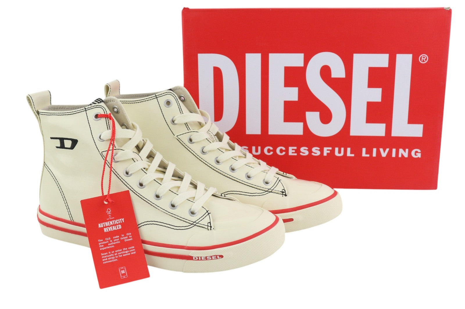 DIESEL S-Athos Mid Mens Sneakers EU43 White Coated RRP€175 Almond Toe Trainers