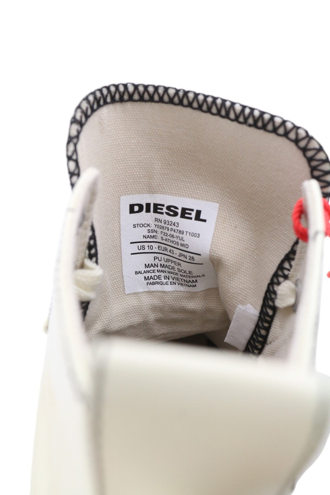 DIESEL S-Athos Mid Mens Sneakers EU43 White Coated RRP€175 Almond Toe Trainers