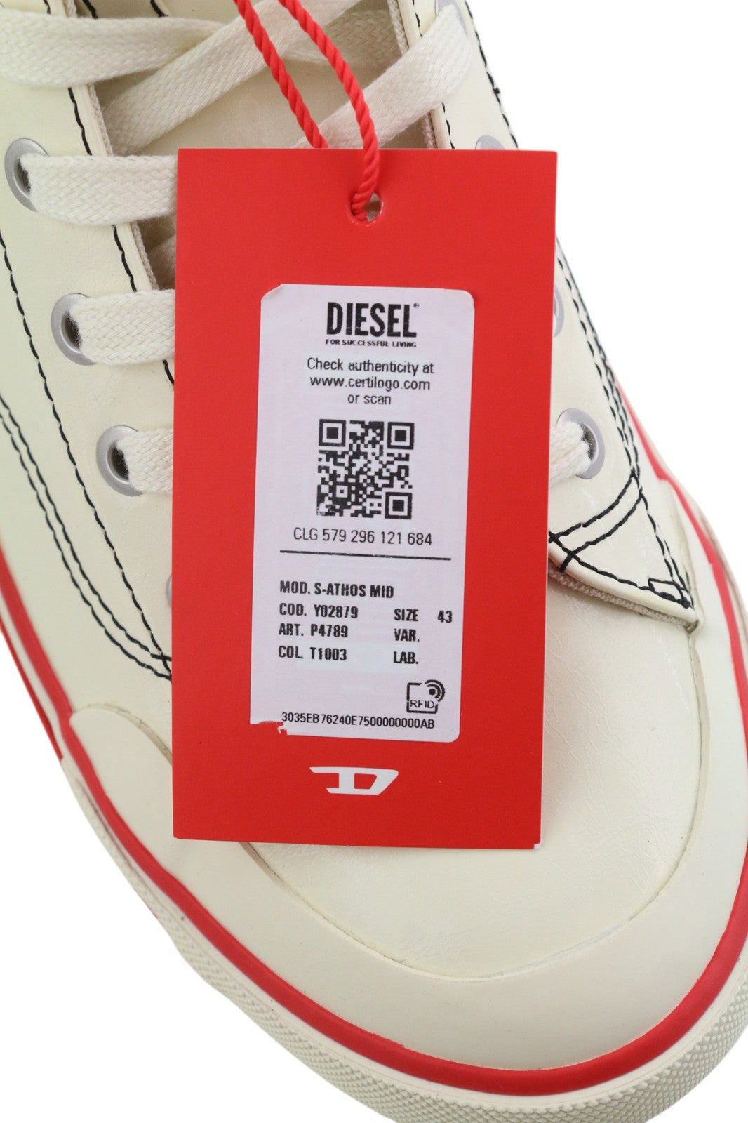 DIESEL S-Athos Mid Mens Sneakers EU43 White Coated RRP€175 Almond Toe Trainers