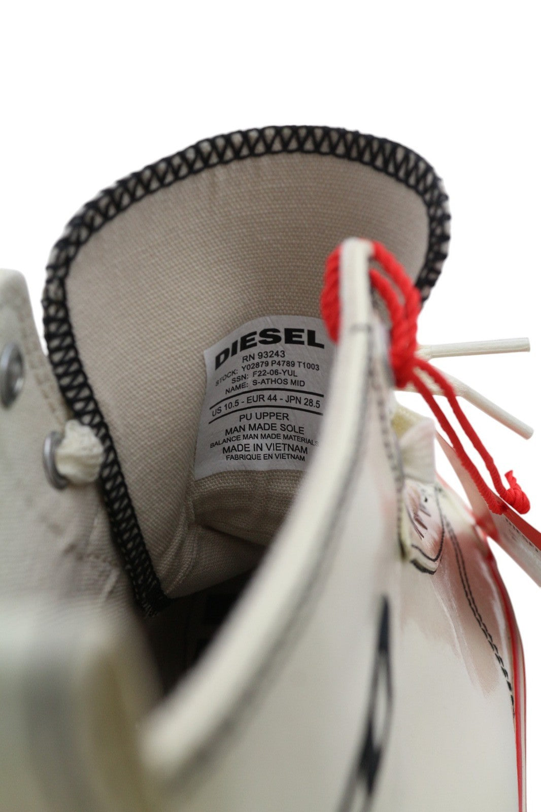 DIESEL S-Athos Mid Mens Sneakers EU44 White Coated RRP€175 Almond Toe Trainers