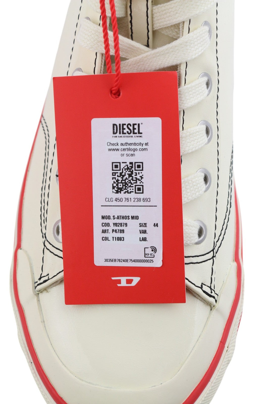 DIESEL S-Athos Mid Mens Sneakers EU44 White Coated RRP€175 Almond Toe Trainers