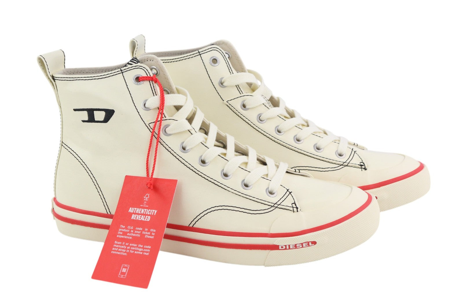 DIESEL S-Athos Mid Mens Sneakers EU44 White Coated RRP€175 Almond Toe Trainers