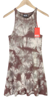 DIESEL M-Eugenie Women Dress L Washed Burgundy Shiny Look Ribbed RRP€225 Short