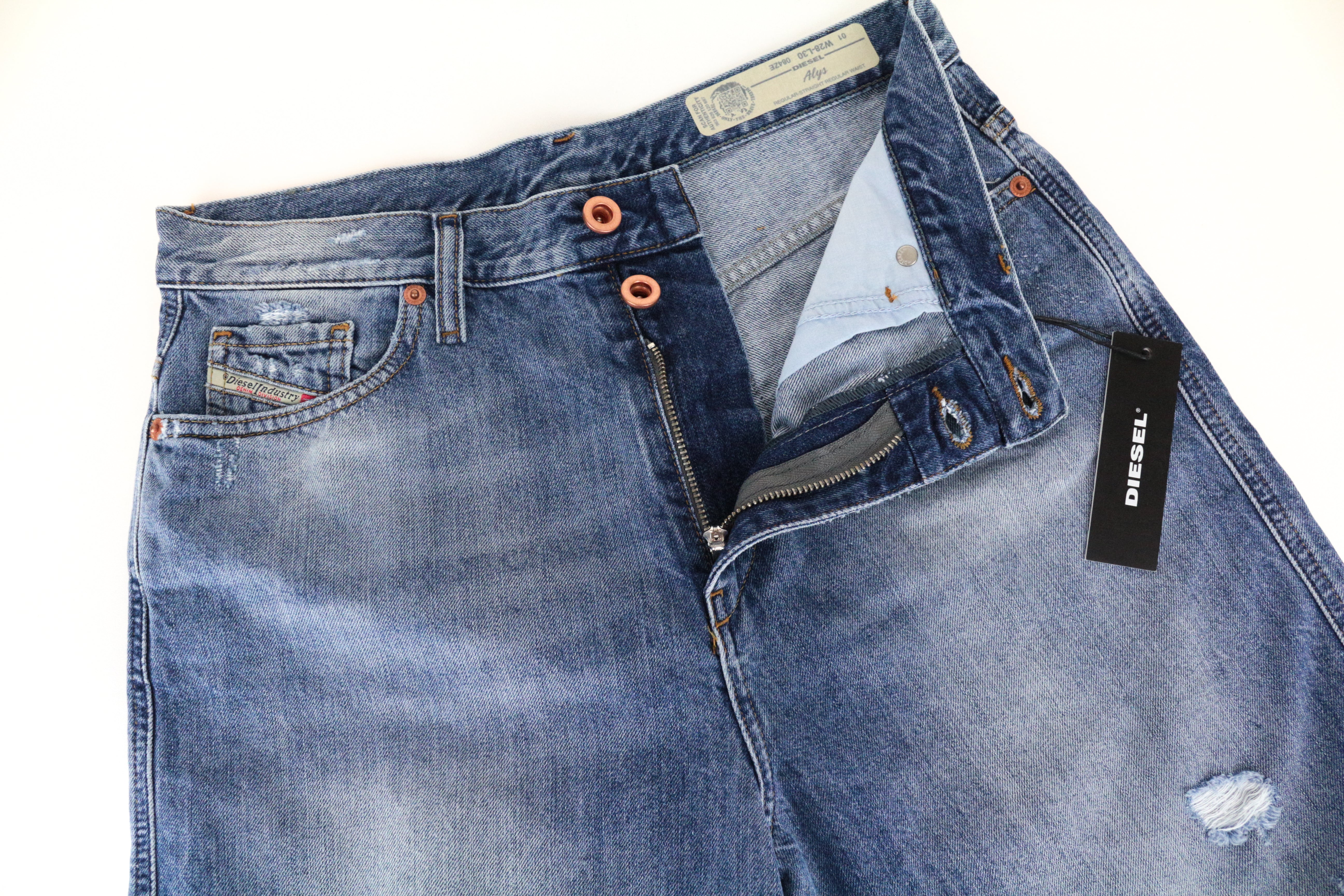 DIESEL Alys 084ZE Women's Blue Cotton Denim Straight W28/L30 Distressed Jeans