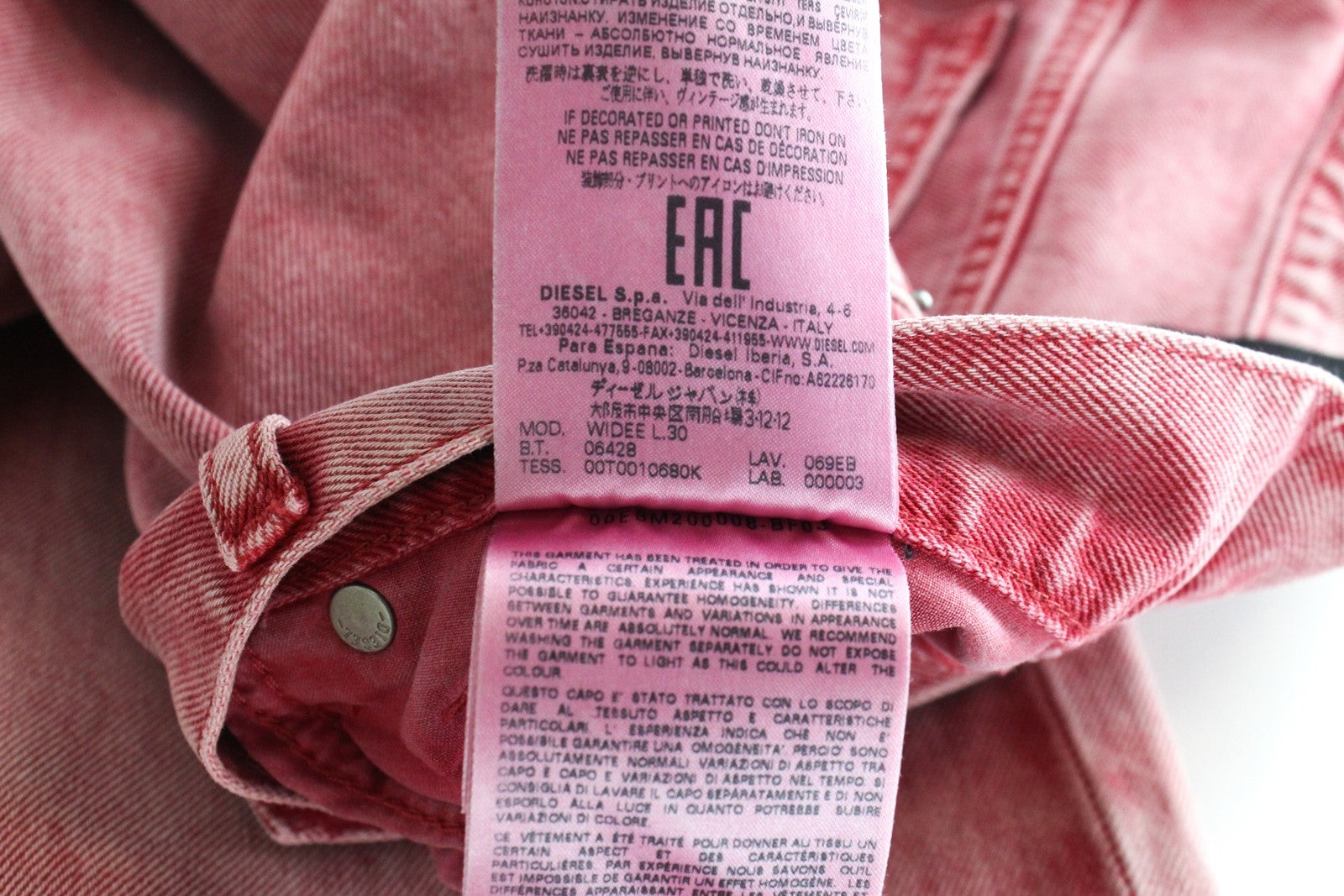 DIESEL Widee 069EB Women's W27 L30 Pink Jeans Non-Stretch High Waist Straight