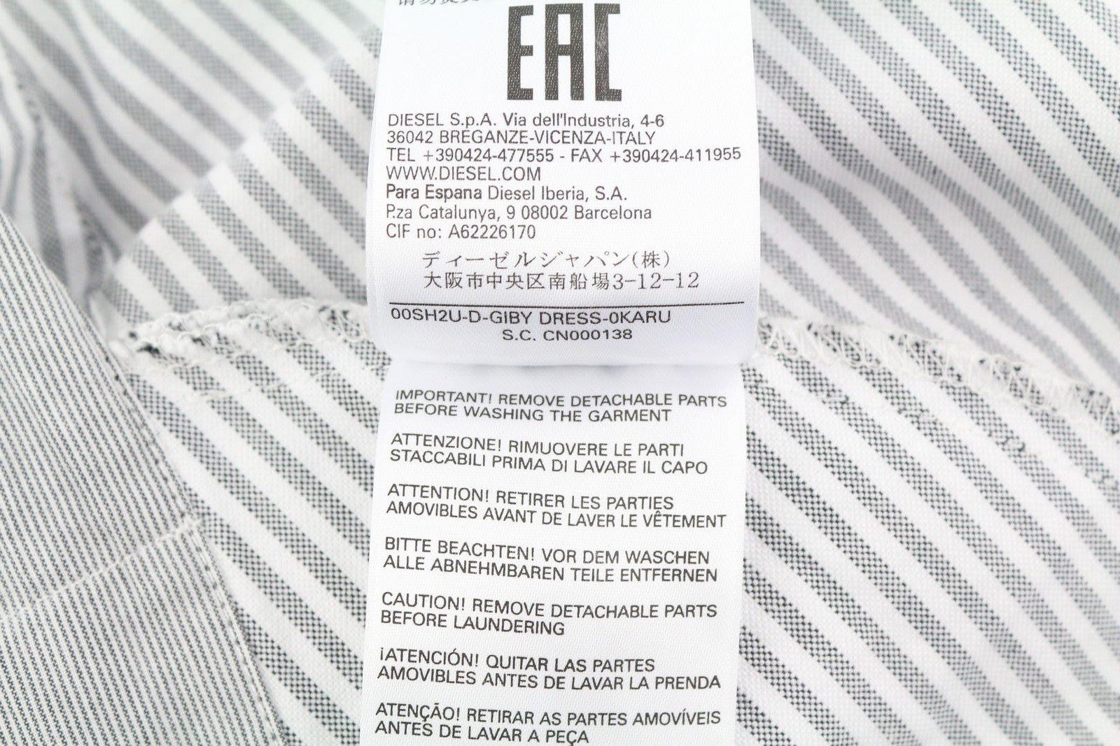 DIESEL D-Giby Women Dress XS Grey Stripe Pattern Sleeveless Flared Logo RRP€150