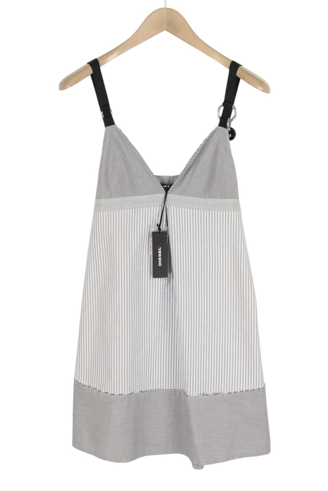 DIESEL D-Giby Women Dress XS Grey Stripe Pattern Sleeveless Flared Logo RRP€150