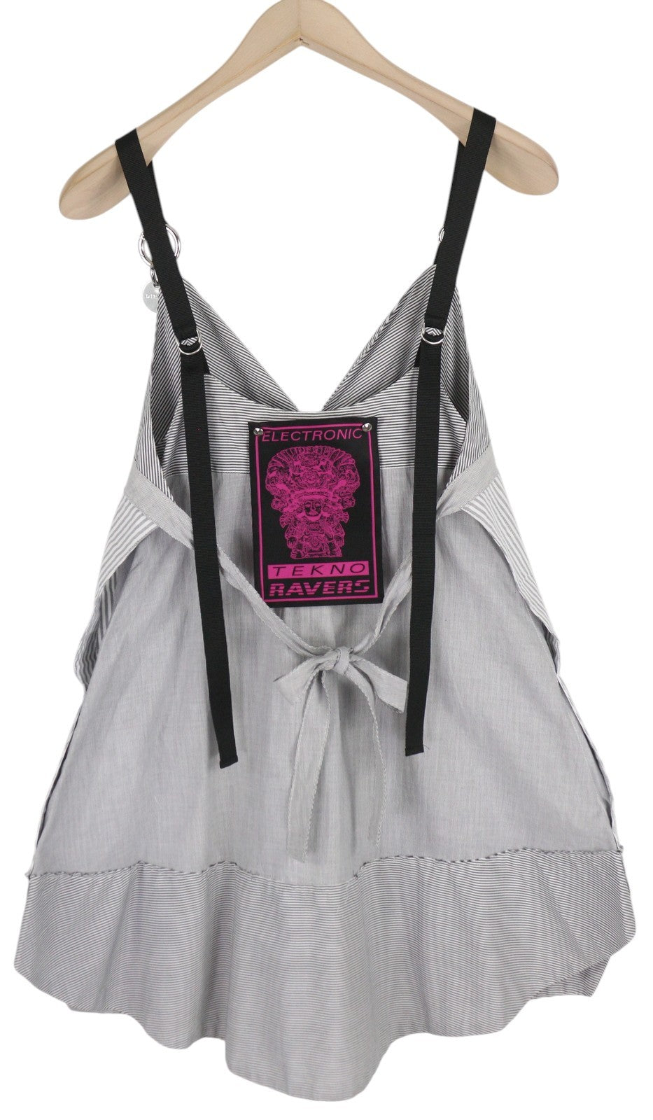 DIESEL D-Giby Women Dress XS Grey Stripe Pattern Sleeveless Flared Logo RRP€150