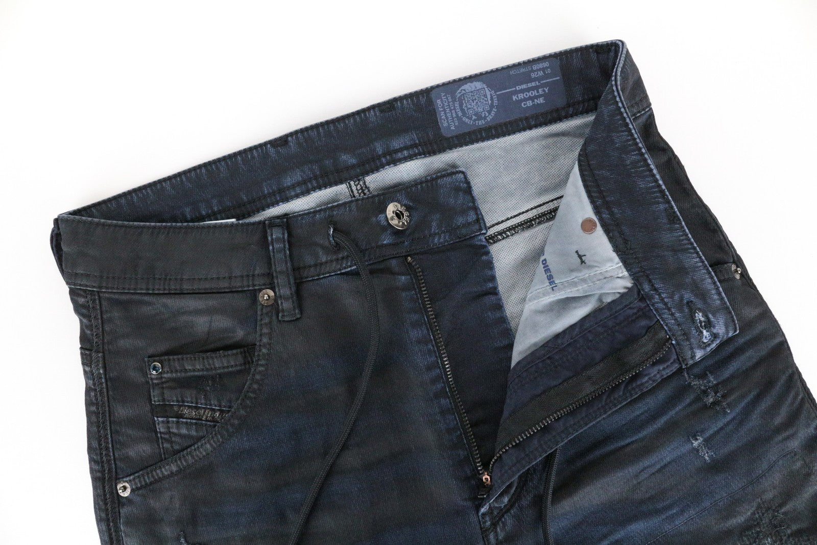 DIESEL Krooley CB-NE 0680B Men's W26 Jeans Blue Coated Slim Sweat Carrot Fit