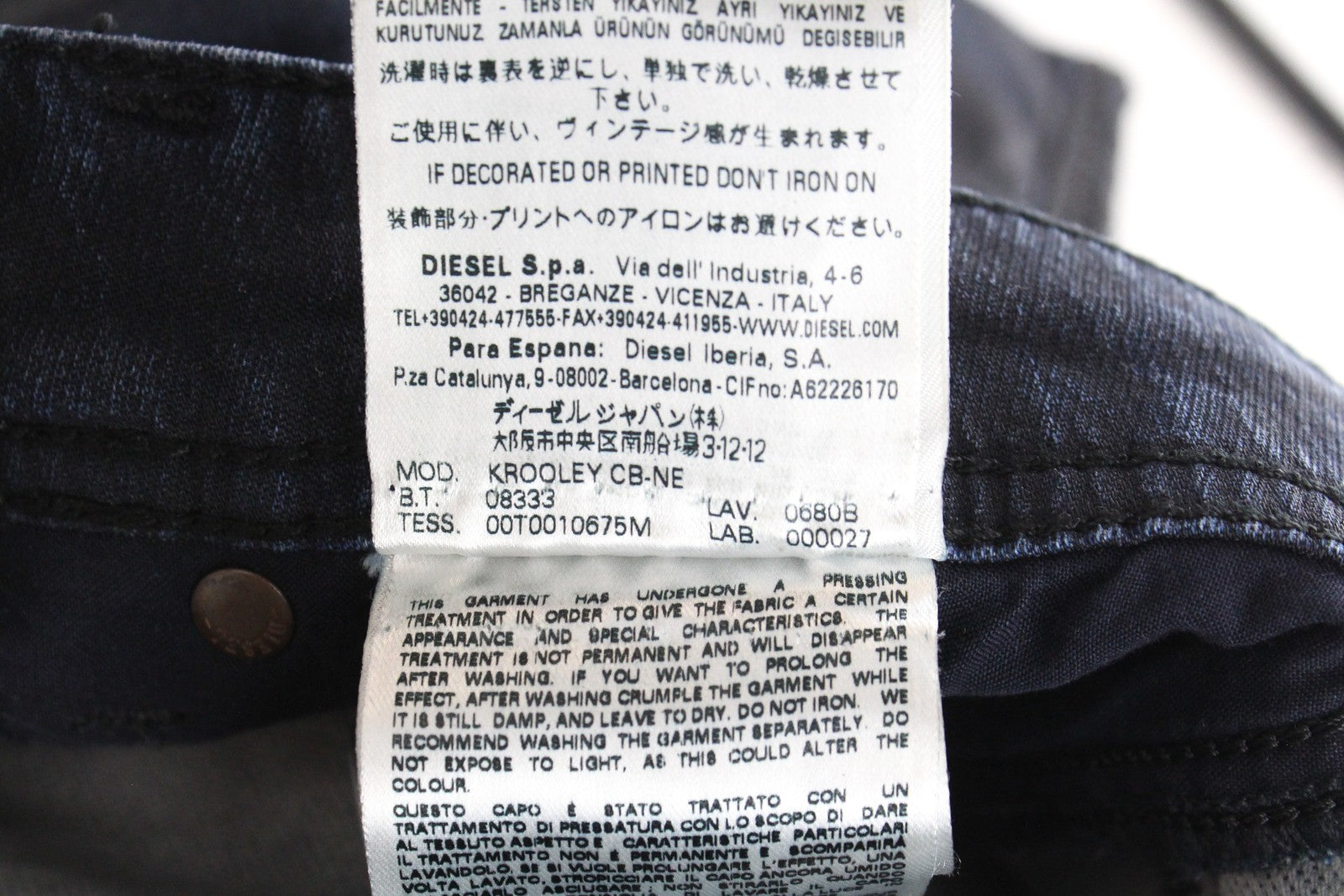 DIESEL Krooley CB-NE 0680B Men's W26 Jeans Blue Coated Slim Sweat Carrot Fit