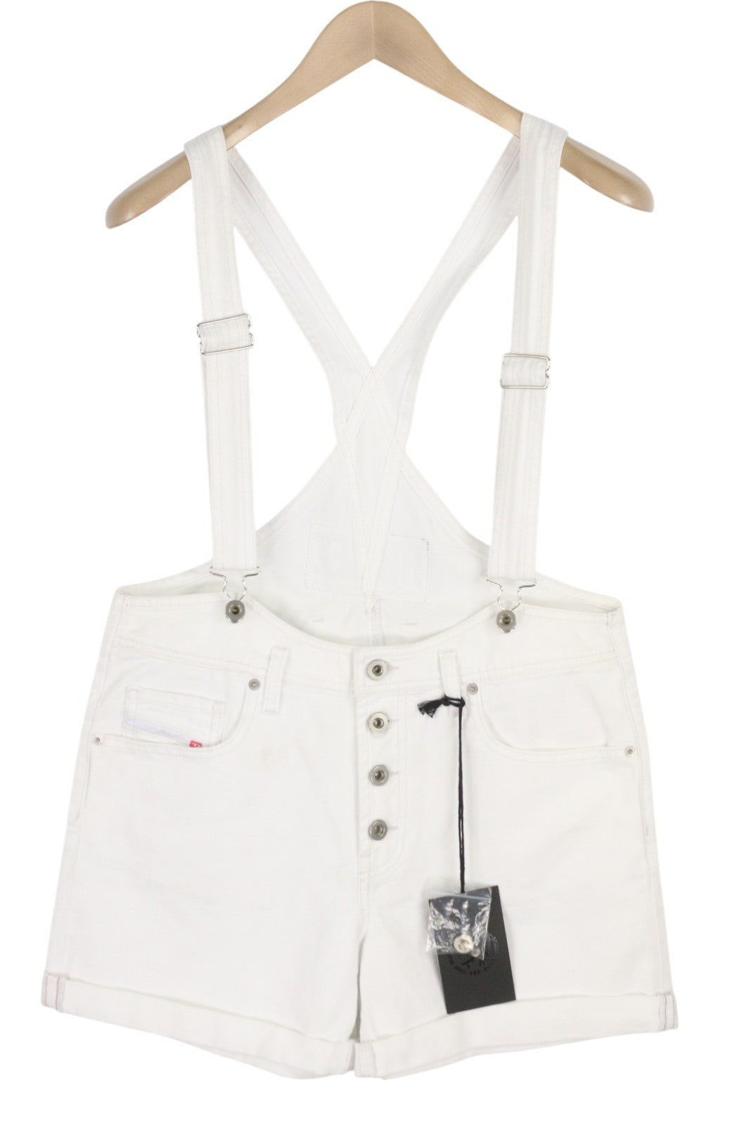 DIESEL De-Mury Women Shorts S Denim White Turn-Up Salopettes Buttoned RRP€170