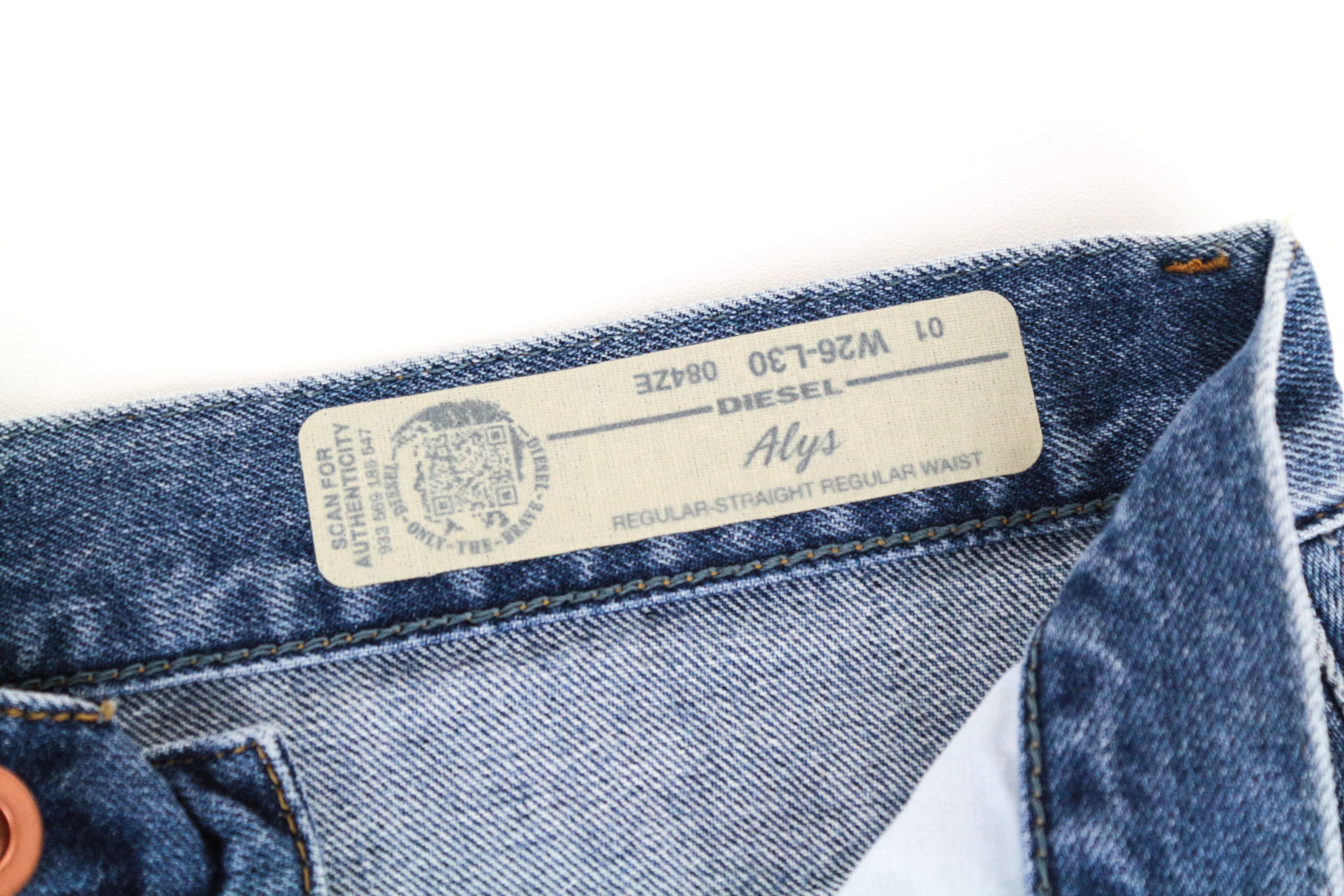 DIESEL Alys 084ZE Women's W26 L30 Jeans Straight Fit Ripped Cotton Blue Wash