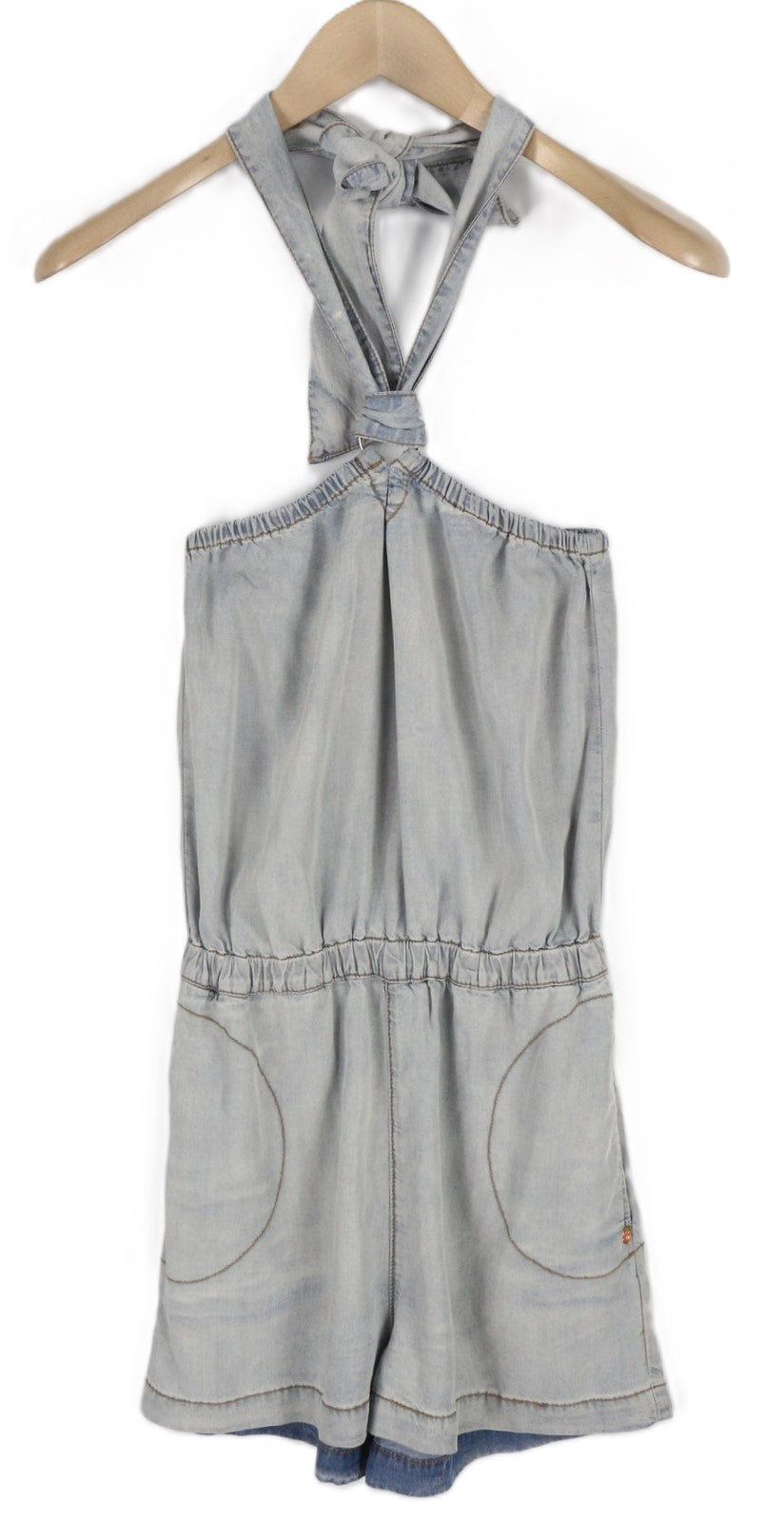 DIESEL De-Shanny Women Romper 2XS Washed Blue Denim Look Elastic Waist Pockets