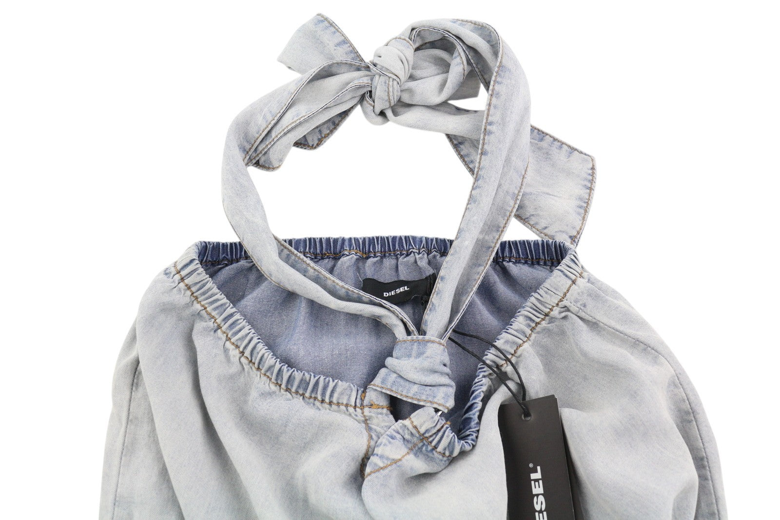 DIESEL De-Shanny Women Romper 2XS Washed Blue Denim Look Elastic Waist Pockets