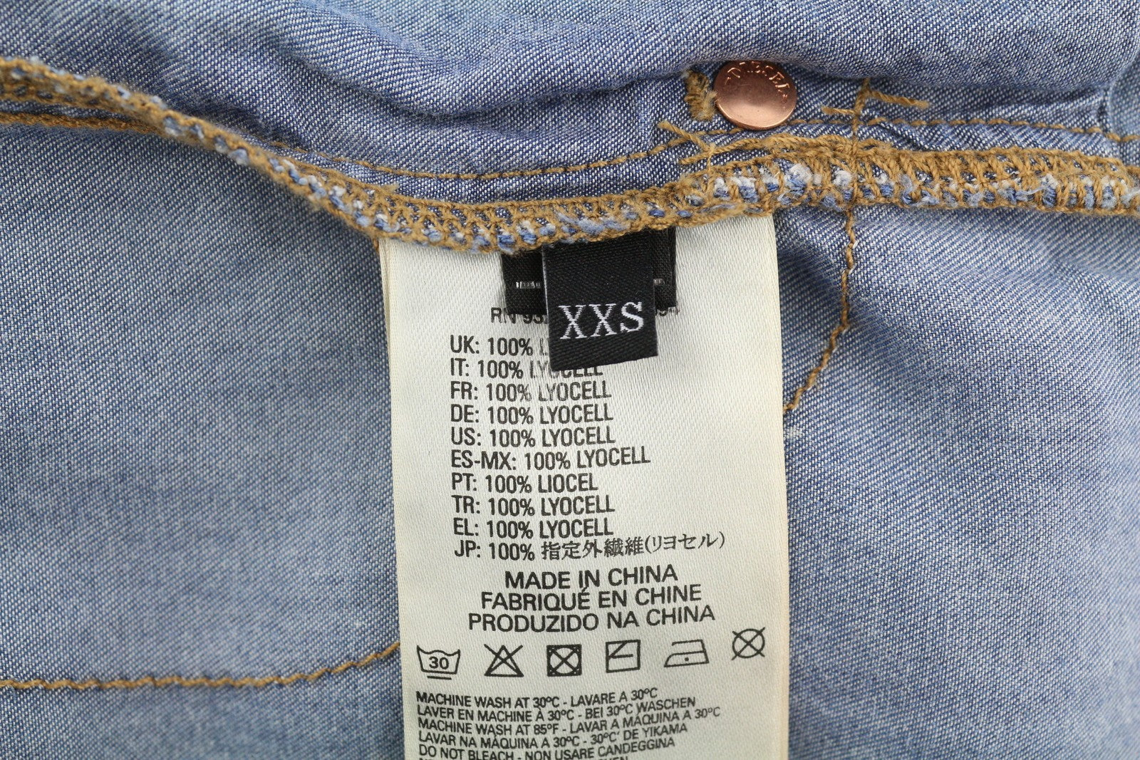 DIESEL De-Shanny Women Romper 2XS Washed Blue Denim Look Elastic Waist Pockets