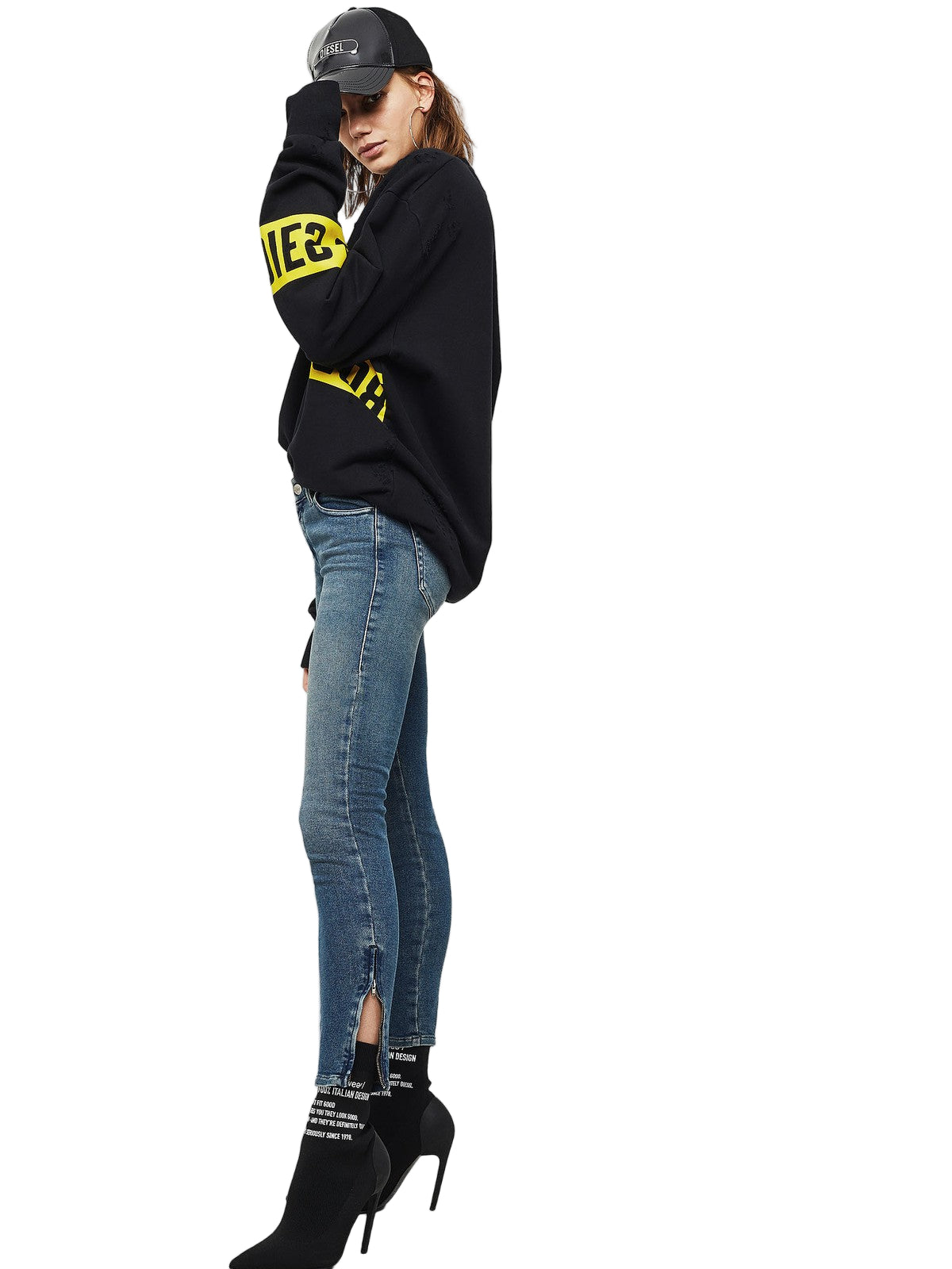 DIESEL Slandy-Zip 083AL Women Jeans W33/L32 Super Skinny Cotton Stretch Blue