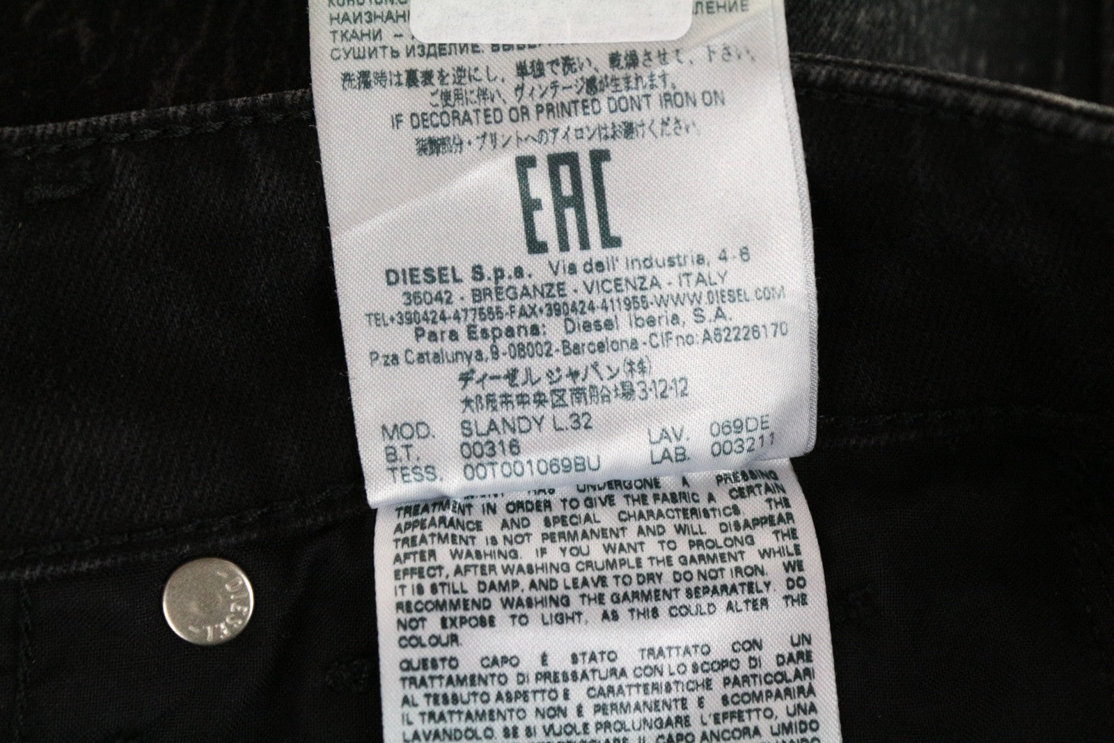 DIESEL Slandy 069DE Women Jeans W26/L32 Super Slim Skinny Black Cotton Stretch