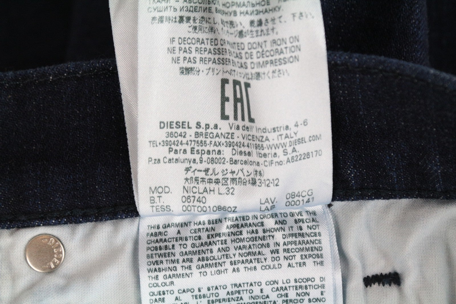 DIESEL Niclah 084CG Women Jeans W29/L32 Straight Blue Cotton Stretch High Waist