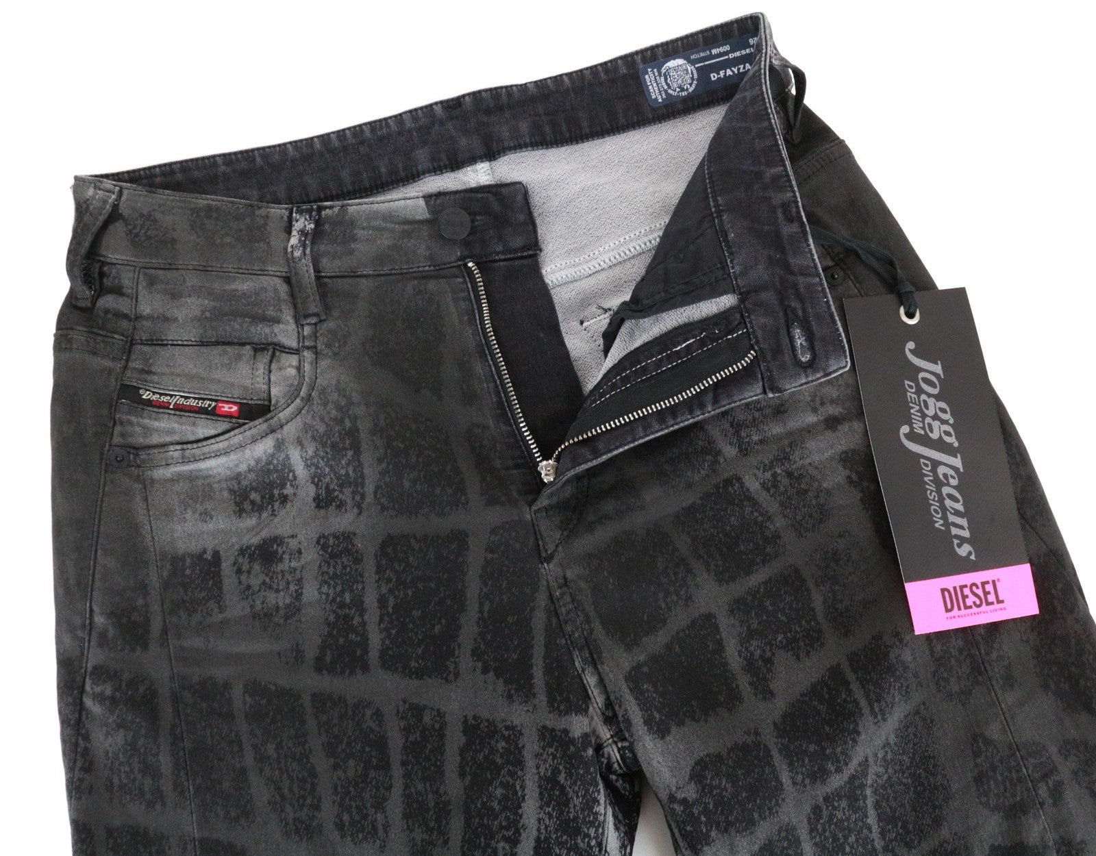 DIESEL D-Fayza-SP-NE 0094M Women Jeans W26 Jogg Sweat Low Boyfriend Black Print