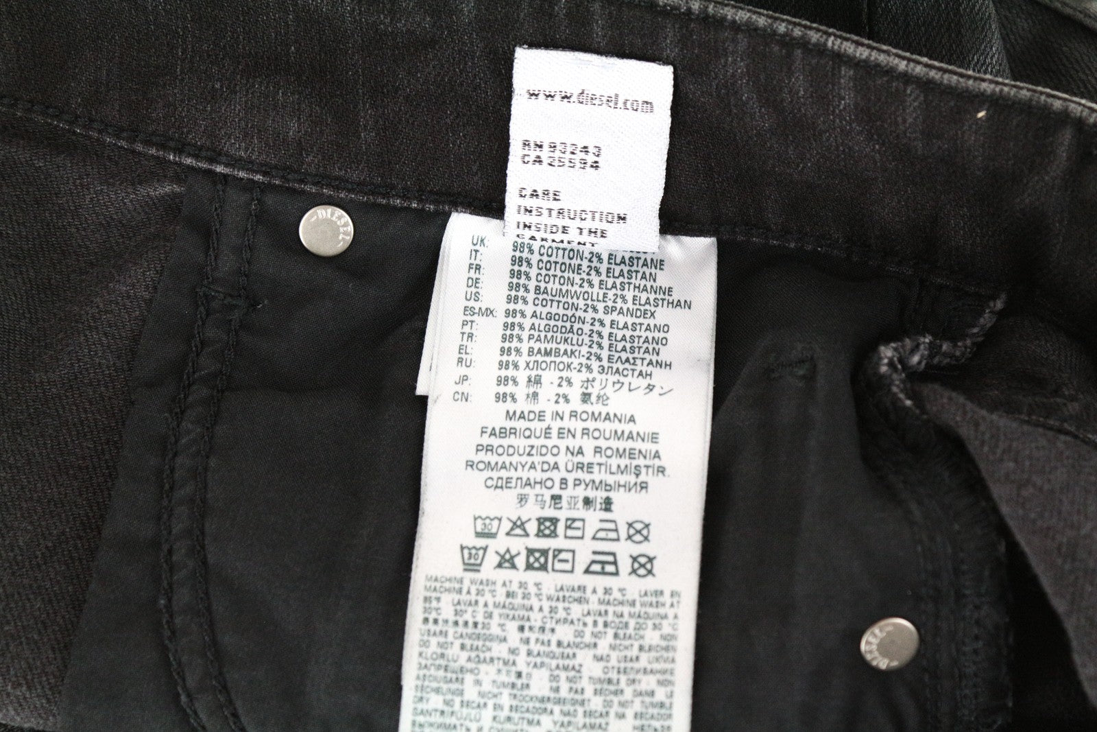 DIESEL Aryel 069JD Women Jeans W26/L32 Coated Stretch Straight Distress Black