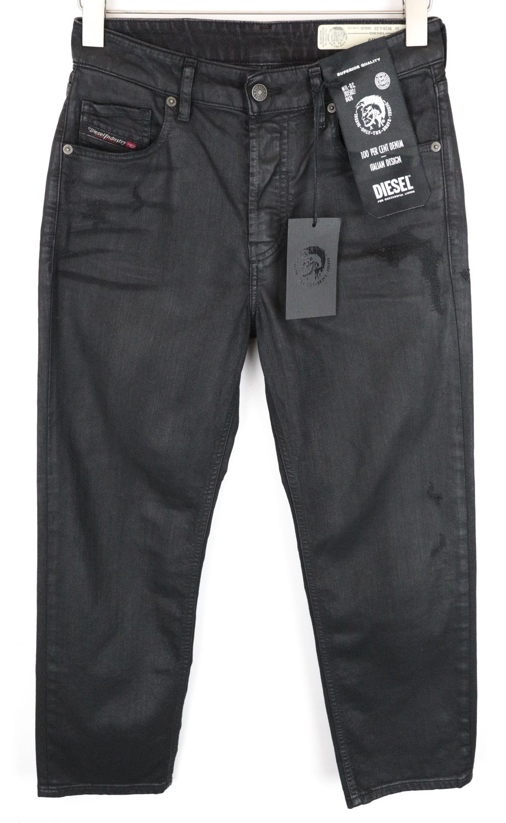 DIESEL Aryel 069JD Women Jeans W26/L32 Coated Stretch Straight Distress Black