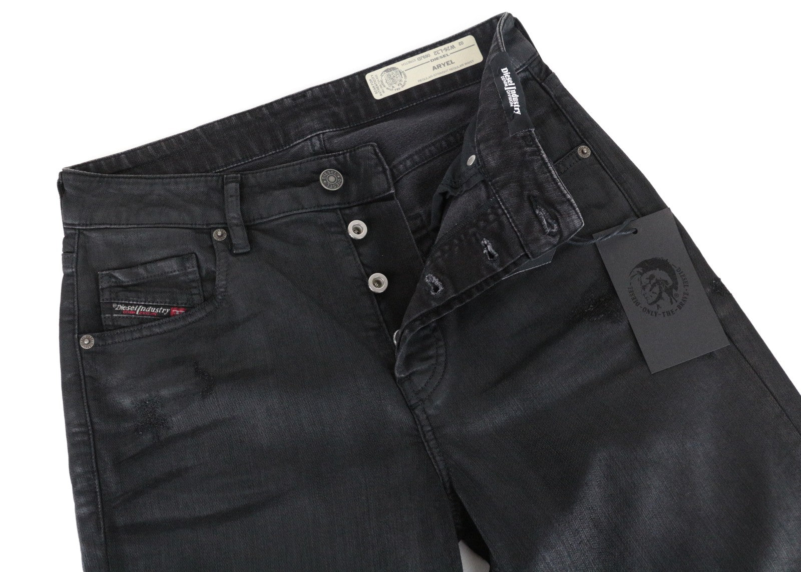 DIESEL Aryel 069JD Women Jeans W26/L32 Coated Stretch Straight Distress Black