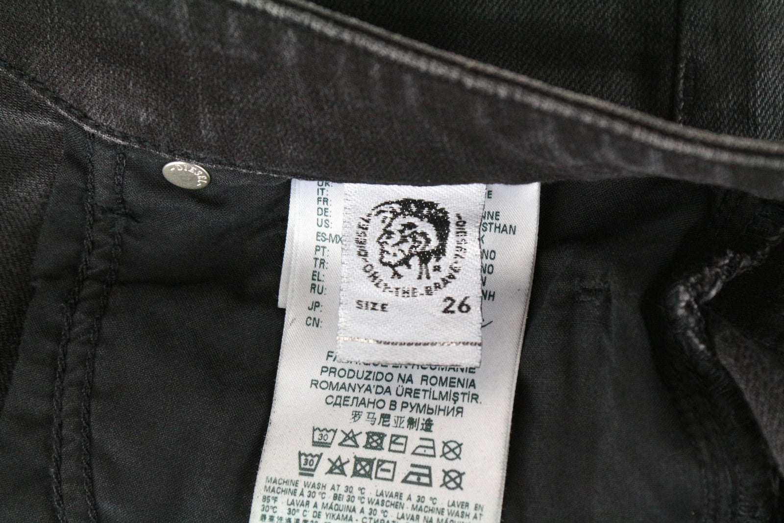 DIESEL Aryel 069JD Women Jeans W26/L32 Coated Stretch Straight Distress Black