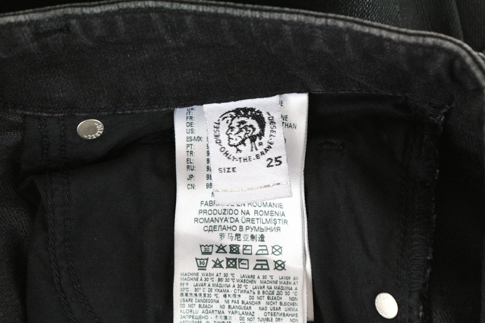 DIESEL Aryel 069JD Women Jeans W25/L30 Black Regular Straight Coated Stretch