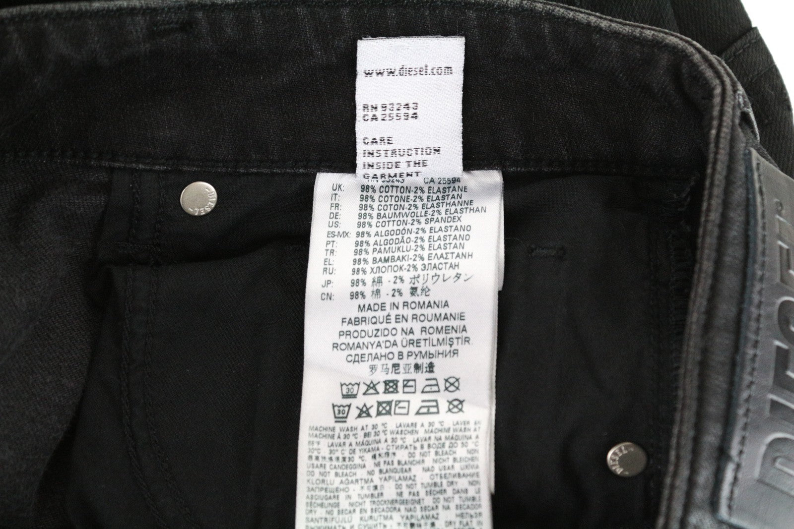 DIESEL Aryel 069JD Women Jeans W25/L30 Black Regular Straight Coated Stretch