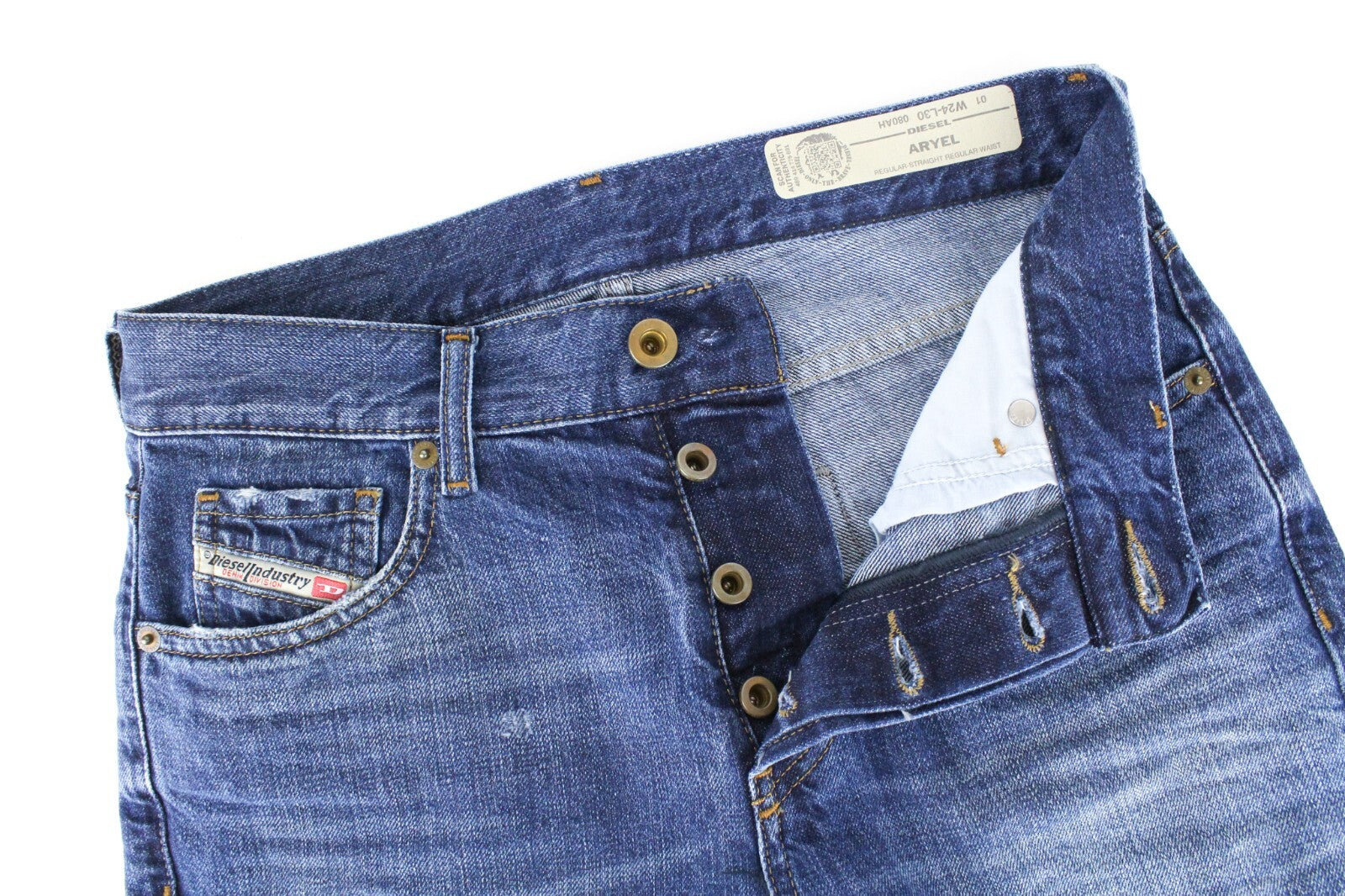 DIESEL Aryel 080AH Women Jeans W24/L30 Distress Straight Blue Girls Non-Stretch