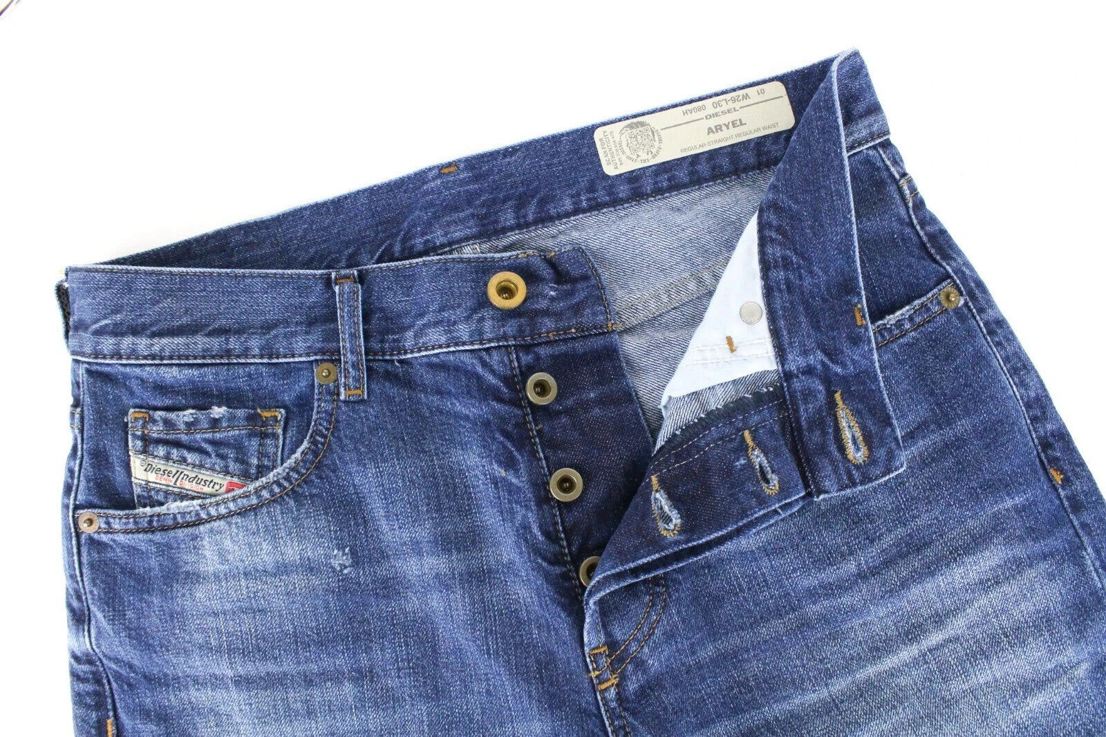 DIESEL Aryel 080AH Women Jeans W26/L30 Straight Distressed Blue Non-Stretch