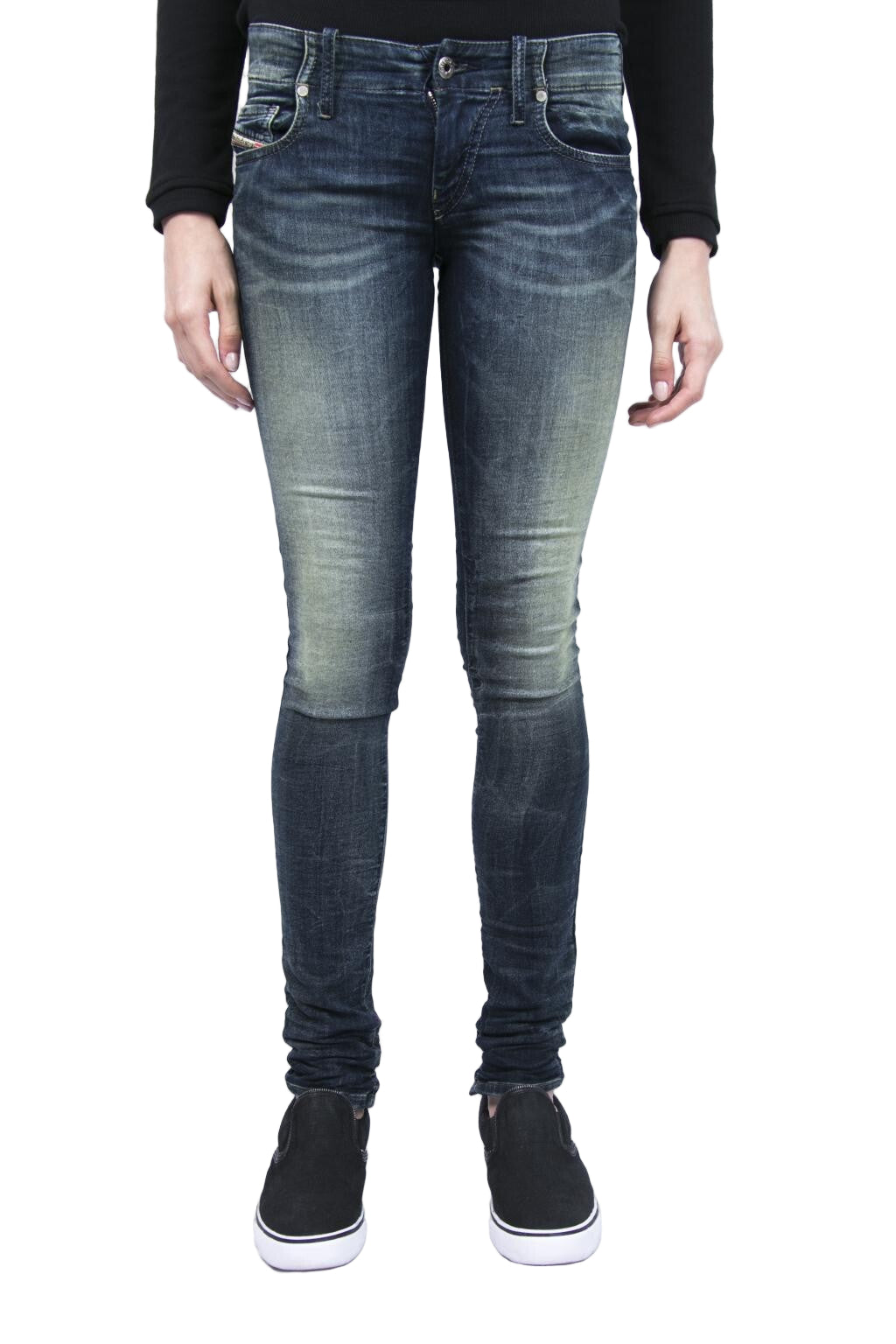 DIESEL Grupee-NE 0601L Women Jeans W25 Jogg Sweat Super Slim Stretch Dark Blue