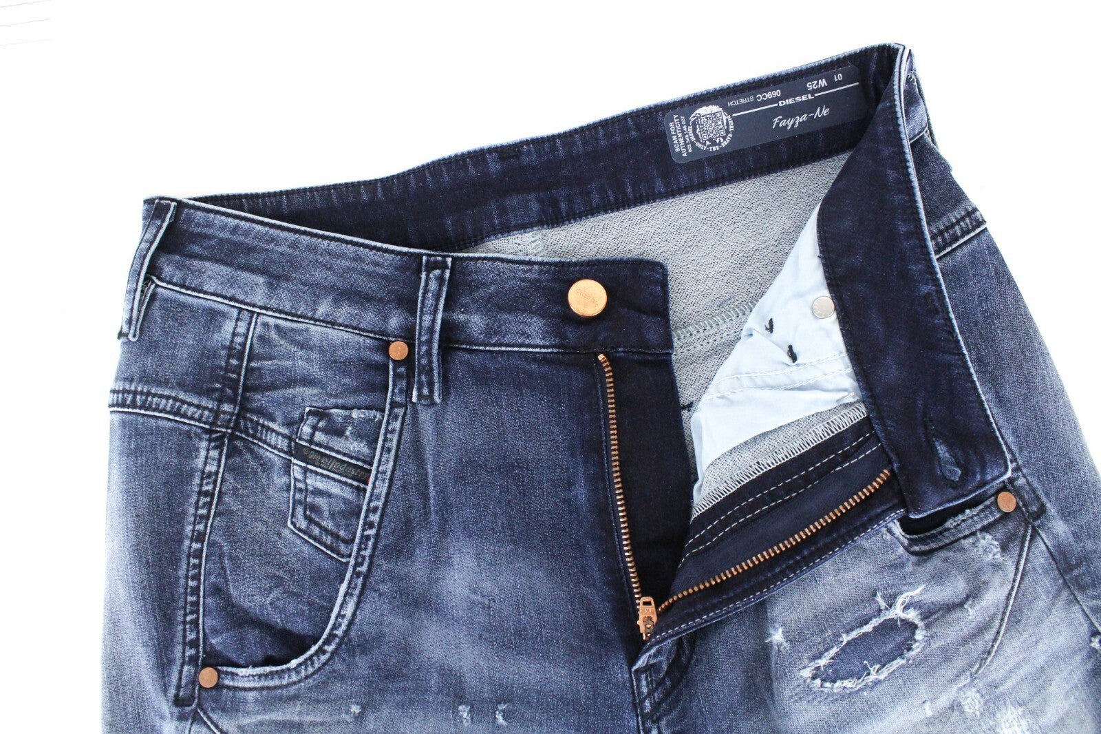 DIESEL Fayza-NE 069CC Women Jeans W25 Jogg Sweat Distress Boyfriend Stretch Blue